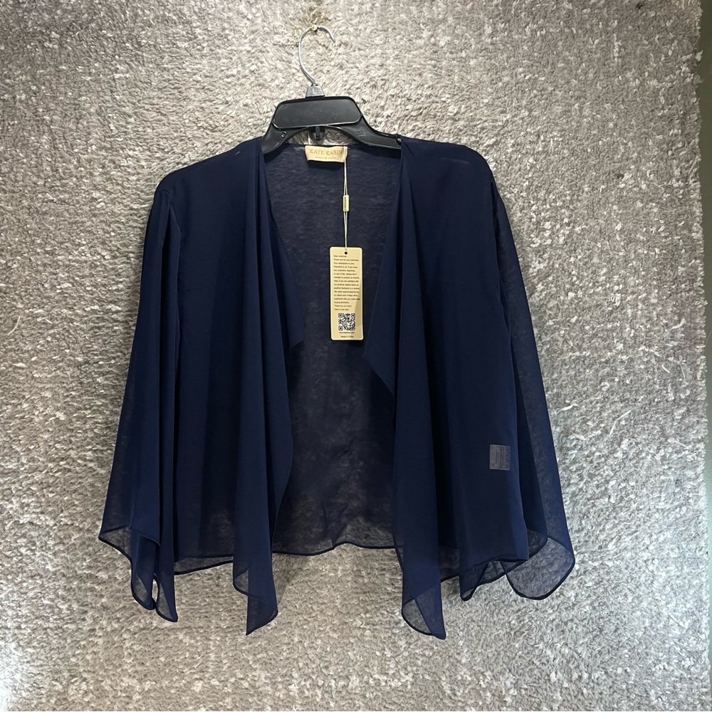 Kate Kasin Women's Blue Sheer Medium Open Front Cardigan Cover Up NWT